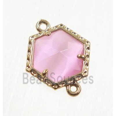 pink Chinese Crystal Glass connector, gold plated