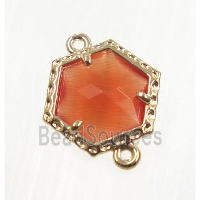 orange Chinese Crystal Glass connector, gold plated