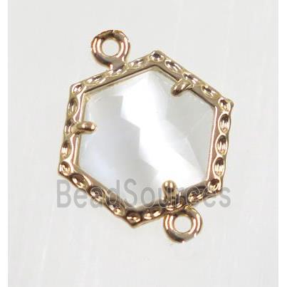 white Chinese Crystal Glass connector, gold plated