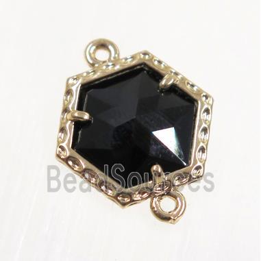 black Chinese Crystal Glass connector, gold plated