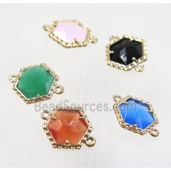 Chinese Crystal Glass connector, gold plated, mix color