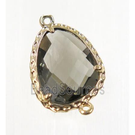 smoky Chinese Crystal Glass connector, gold plated