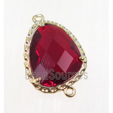 Ruby Chinese Crystal Glass connector, gold plated