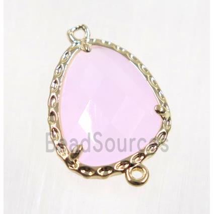 pink Chinese Crystal Glass connector, gold plated