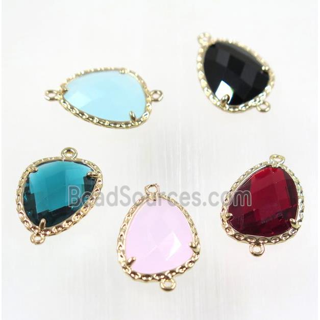 Chinese Crystal Glass connector, gold plated, mix color