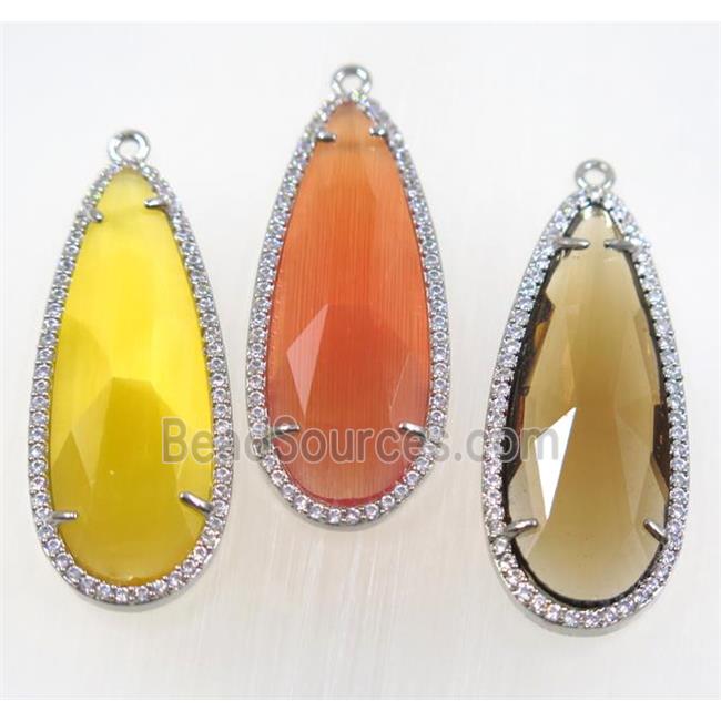 crystal glass pendant paved zircon, platinum plated, mix color