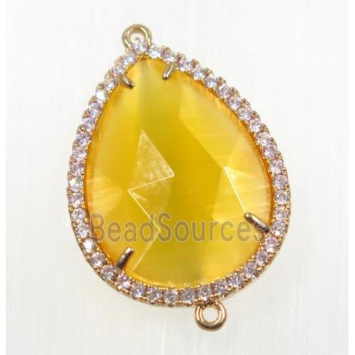 yellow crystal glass connector pave zircon, faceted teardrop, gold plated