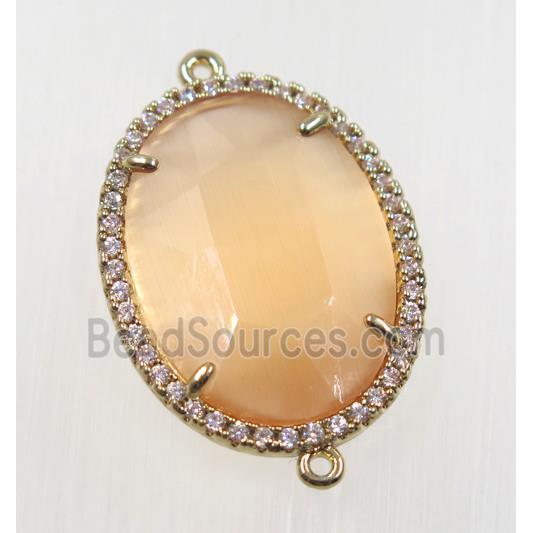 orange crystal glass connector pave zircon, faceted oval, gold plated