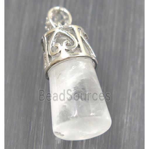 clear quartz column pendant, copper, platinum plated