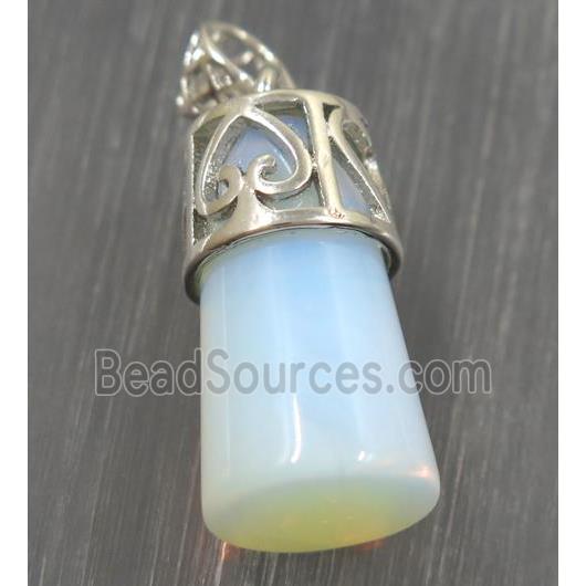 white opalite column pendant, copper, platinum plated