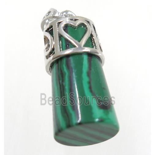 green malachite column pendant, copper, platinum plated