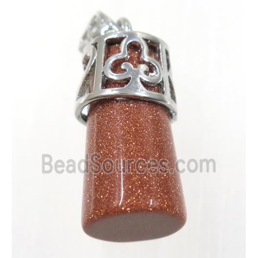 gold sandStone column pendant, copper, platinum plated