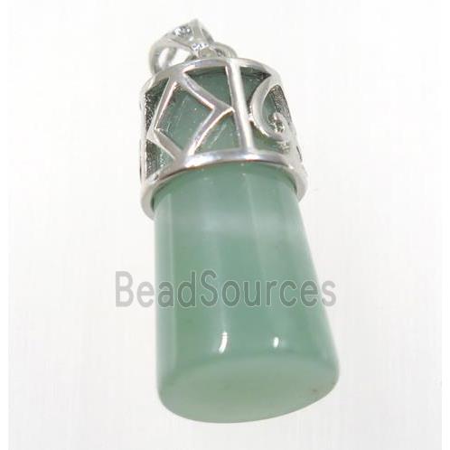 green Aventurine column pendant, copper, platinum plated