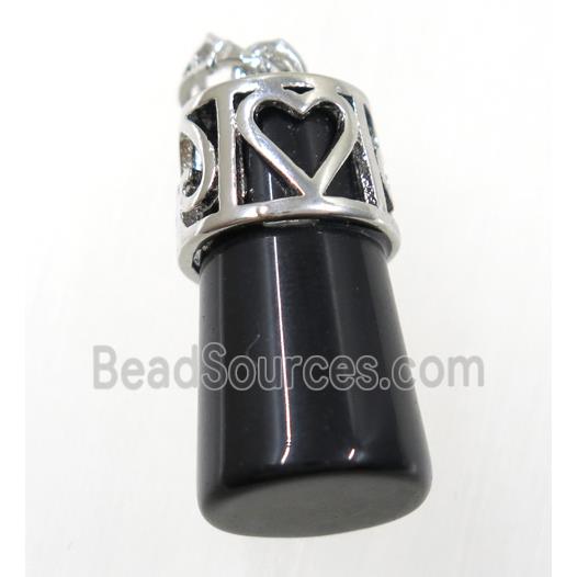 black agate column pendant, copper, platinum plated