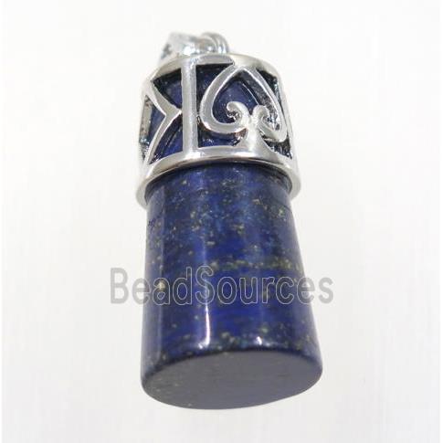 blue Lapis Lazuli column pendant, copper, platinum plated