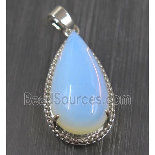 white opalite teardrop pendant, copper, platinum plated