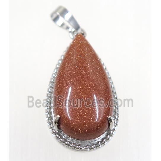 gold sandstone teardrop pendant, copper, platinum plated