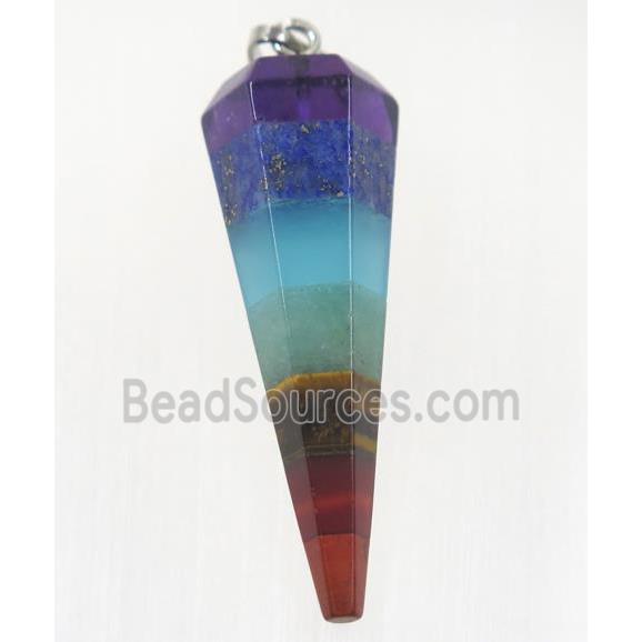 mix gemstone chakra pendulum pendant, yoga, multi color