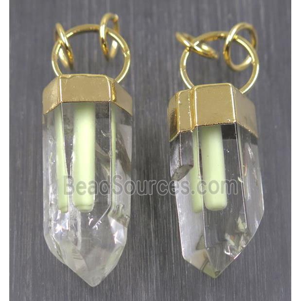 Clear Quartz pendant with Fluorescent stick, gold plated