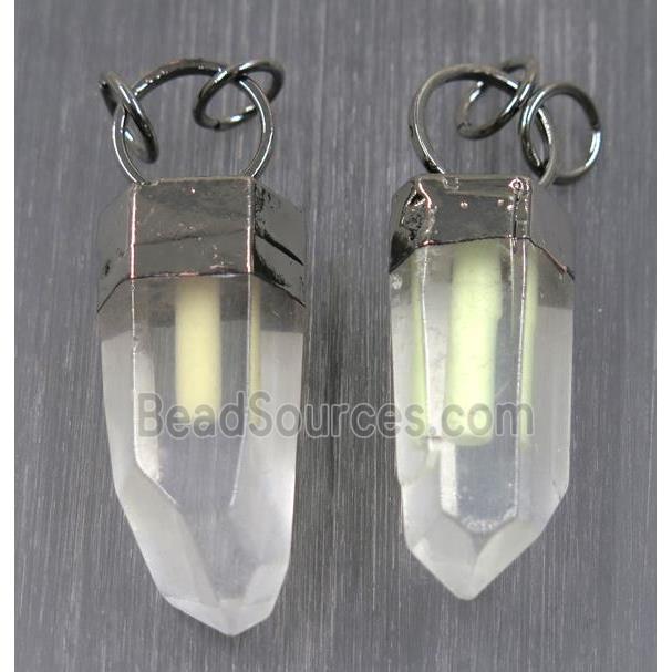 Clear Quartz pendant with Fluorescent stick, black plated