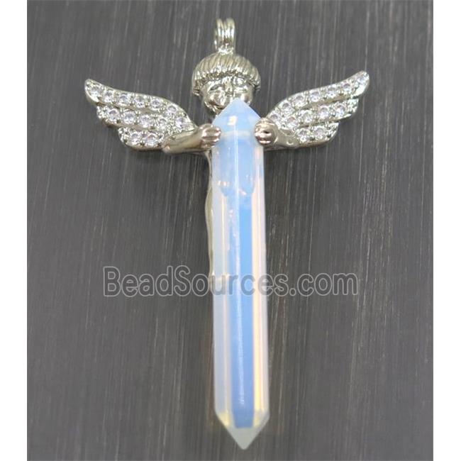 gemstone pendant, angel, platinum plated