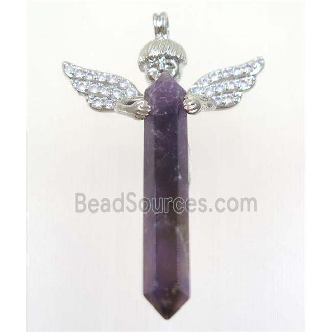 gemstone pendant, angel, platinum plated