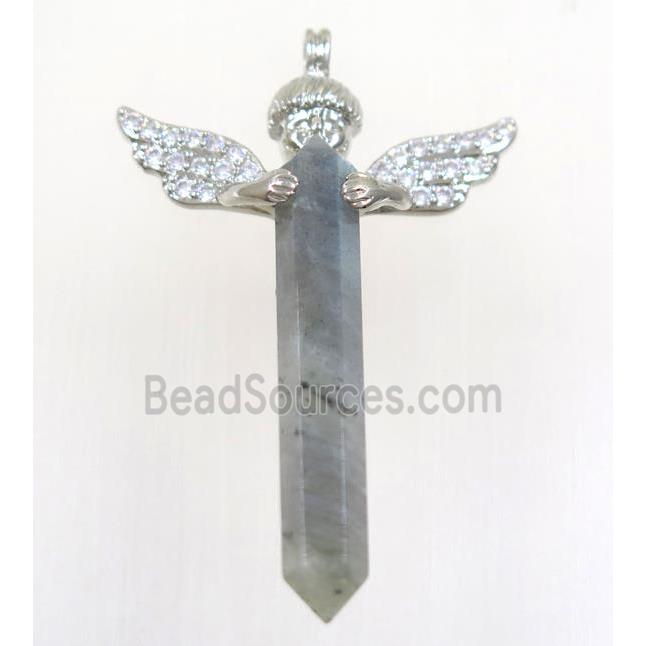 gemstone pendant, angel, platinum plated