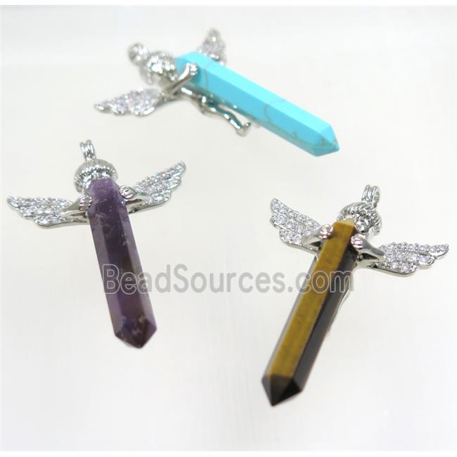 gemstone pendant, angel, platinum plated