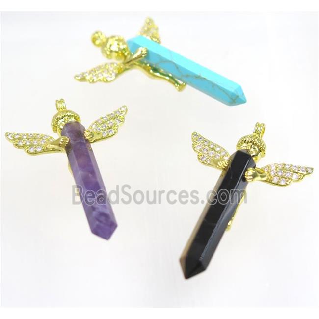 gemstone pendant, angel, gold plated