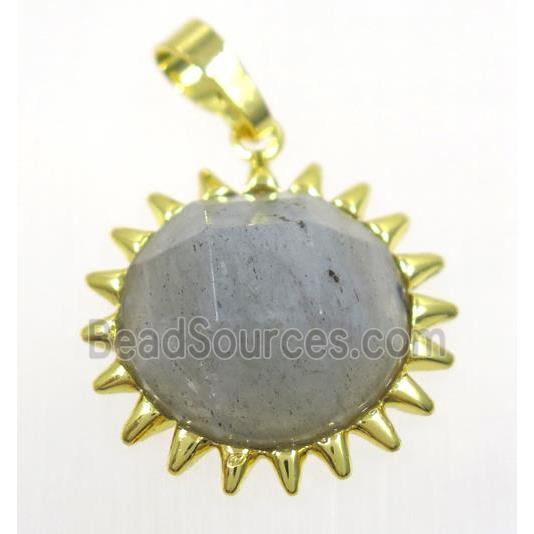 Labradorite sunflower pendant, gold plated