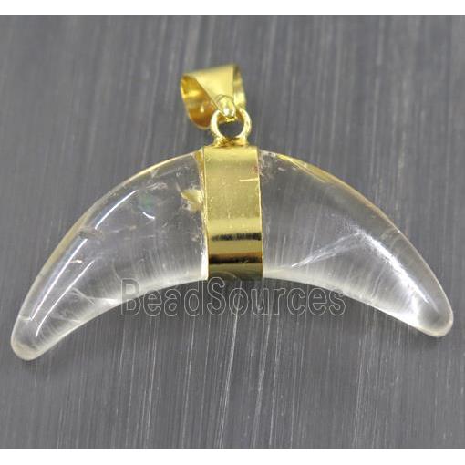 Clear Quartz crescent moon pendant, gold plated