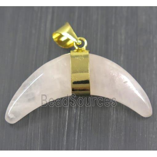 Rose Quartz crescent moon pendant, pink, gold plated