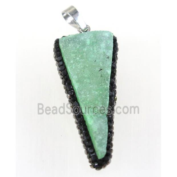 druzy quartz pendant paved rhinestone, triangle