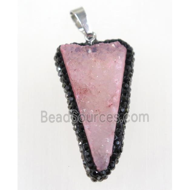 druzy quartz pendant paved rhinestone, triangle