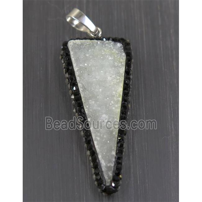 druzy quartz pendant paved rhinestone, triangle