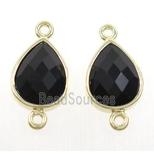 black onyx agate teardrop connector, gold plated