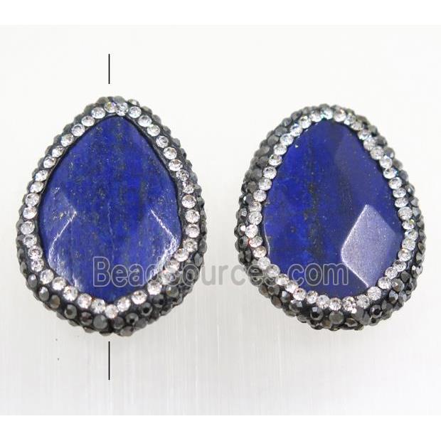 blue Lapis teardrop beads paved rhinestone