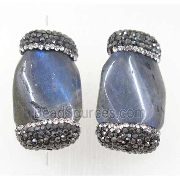 Labradorite twist beads paved rhinestone