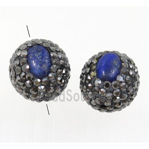 clay beads paved rhinestone with lapis, round