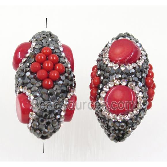 clay rice beads paved rhinestone with coral