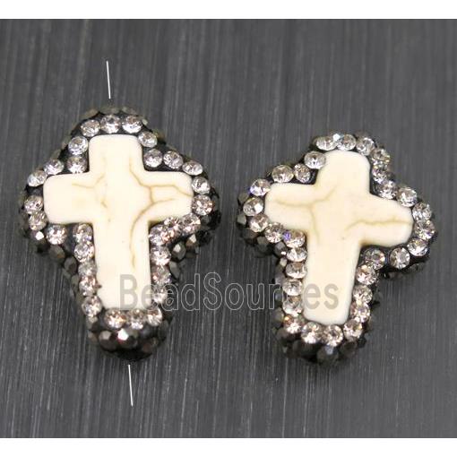 white Synthetic Turquoise cross bead paved rhinestone