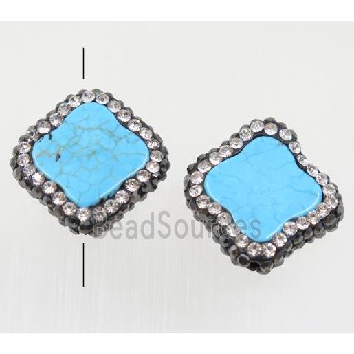 blue Synthetic Turquoise Clover beads paved rhinestone