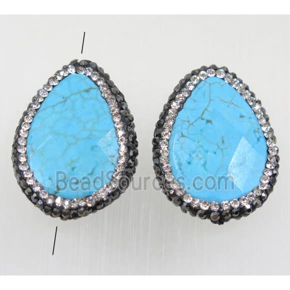 blue Synthetic Turquoise teardrop bead paved rhinestone, faceted