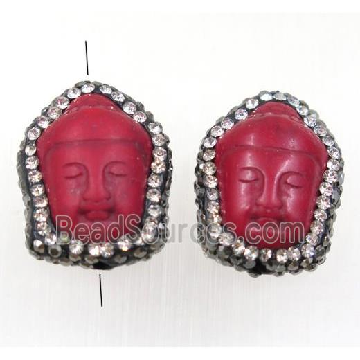 red Synthetic Turquoise buddha bead paved rhinestone, dye