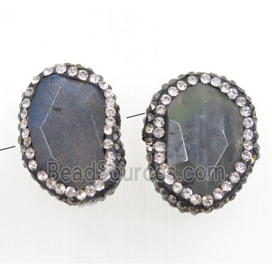 Labradorite beads paved rhinestone, faceted freeform