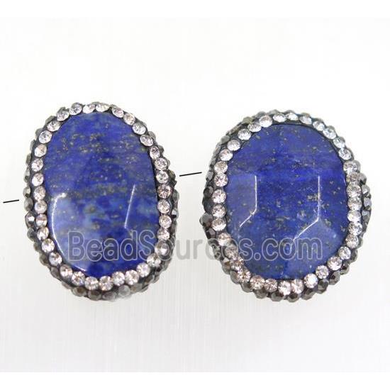 blue Lapis Lazuli beads paved rhinestone, faceted freeform