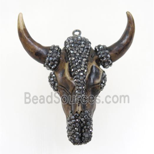 Resin BullHead pendant paved rhinestone, coffee