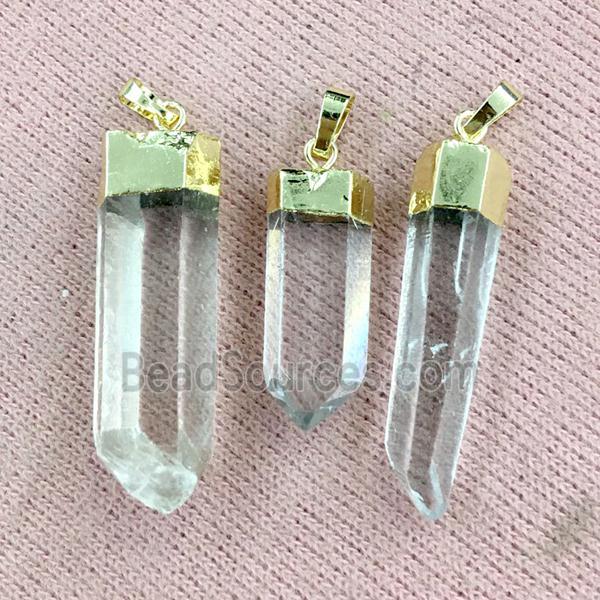 Clear Quartz Bullet Pendant, gold plated