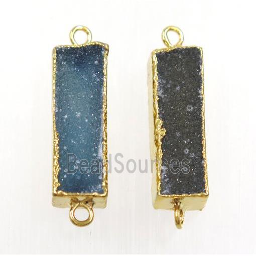 Agate Druzy rectangle connector, mix color, gold plated