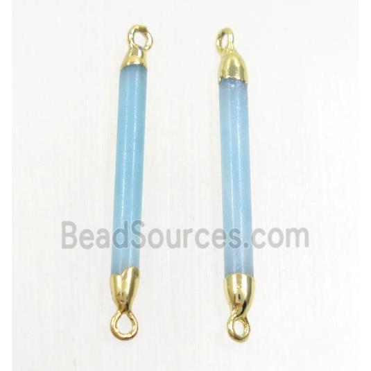 blue Amazonite connector, stick, gold plated